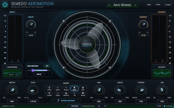 Semedo Audio「Semedo AEROMOTION」10種類のモジュレーションエフェクトを搭載し、デュアルモードやPAN MOTIONで幅広い音作りができる多機能プラグイン|DTMプラグインセール