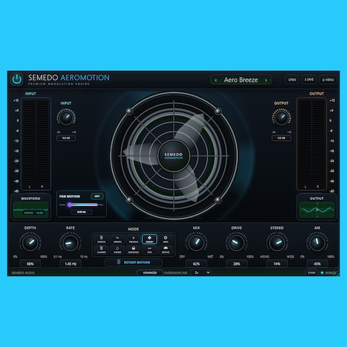 Semedo Audio「Semedo AEROMOTION」10種類のモジュレーションエフェクトを搭載し、デュアルモードやPAN MOTIONで幅広い音作りができる多機能プラグイン｜DTMプラグインセール