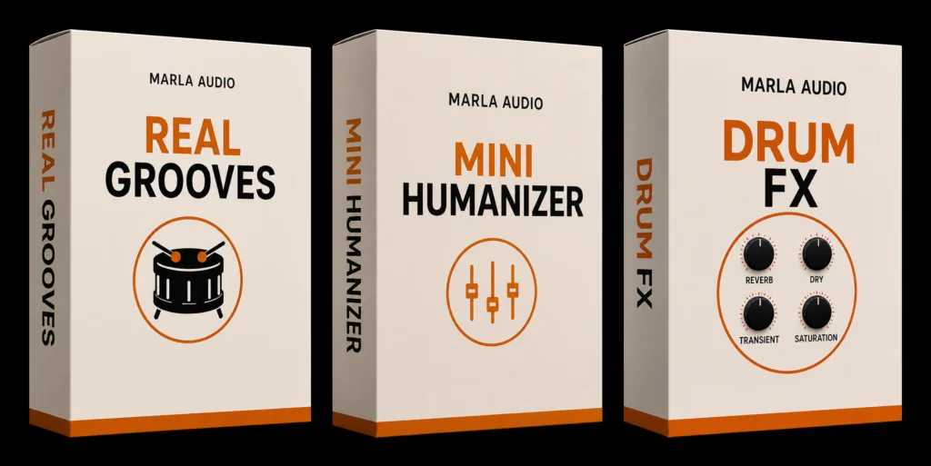Marla Audio「Complete Collection For Mac Os」ドラムグルーブ作成・MIDIヒューマナイズ・ミックスを効率化できる3つのMac向けプラグインバンドル｜DTMプラグインセール