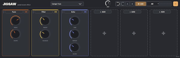 Tweakbench「Jigsaw」12種類のエフェクトを自由に組み合わせて音作りができるペダルボード型マルチエフェクトプラグイン｜DTMプラグインセール