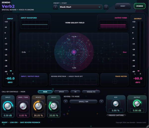 Semedo Audio「semedo VERB2」120種類のプリセットと4Dムーブメントを搭載し、多彩な空間演出ができるリバーブ｜DTMプラグインセール