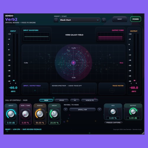 Semedo Audio「semedo VERB2」120種類のプリセットと4Dムーブメントを搭載し、多彩な空間演出ができるリバーブ｜DTMプラグインセール
