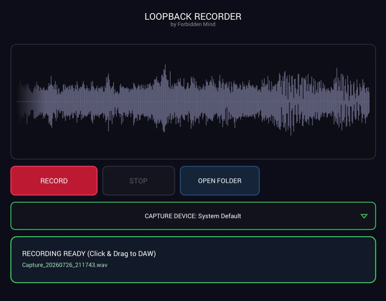 Forbidden Mind「Loopback Recorder」YouTubeやSpotify、Discordなどの再生音声をDAWへ簡単に取り込めるWindows専用VST3プラグイン｜DTMプラグインセール