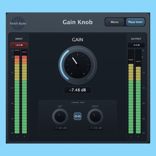 Parish Audio「Gain Knob」音質を変えずにゲイン調整・左右バランス補正・モノラルチェック・位相反転まで行える無料ユーティリティプラグイン｜DTMプラグインセール