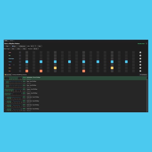 Anarchy-music「Rhythm Lens」描いたドラムパターンから似たMIDI・BFDグルーブを検索し、目的のリズムを素早く見つけられるオープンソースソフト｜DTMプラグインセール