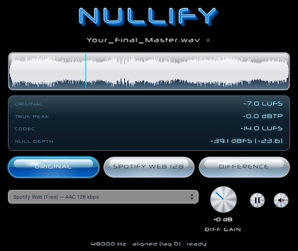 BOOMER HOTEL「NULLIFY」SpotifyやApple Musicへ配信したときの音の変化をリアルタイムで確認できるオーディオ解析プラグイン|DTMプラグインセール