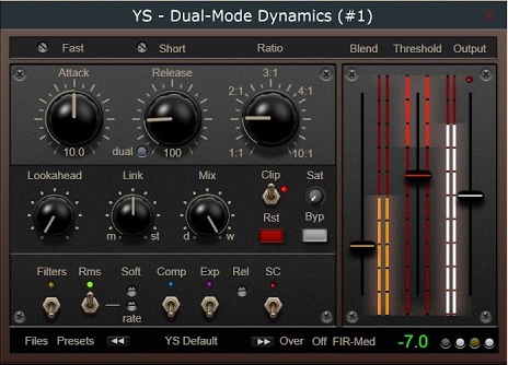 YS Plugins「YS-Dual-Mode Dynamics」Peak・RMS検出やフィードフォワード・フィードバック方式を自由に切り替えられる多機能ダイナミクスプラグイン｜DTMプラグインセール