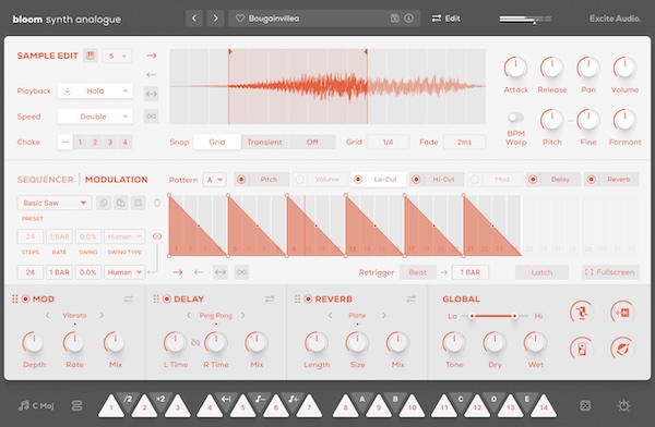 Excite Audio「Bloom Synth Analogue」ヴィンテージシンセの温もりと揺らぎをDAWへ!コード・ベース・リード・アルペジオを瞬時に生み出すサンプルシンセ|DTMプラグインセール