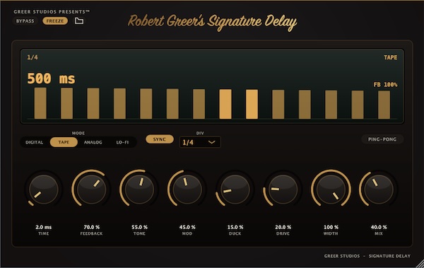 Greer Studios Presents「Signature Delay」Digital・Tape・Analog・Lo-Fiの4種類のディレイを搭載したWindows向け無料プラグイン|DTMプラグインセール