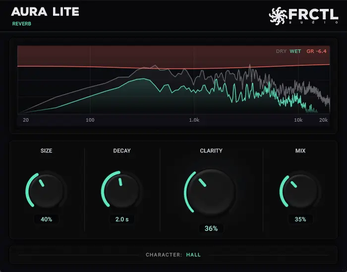FRCTL Audio「AURA Lite」リバーブの余韻を自動でコントロールするCLARITY機能を搭載した無料リバーブプラグイン|DTMプラグインセール