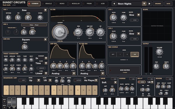 Dusk Audio「Sunset Circuits」6種類のヴィンテージシンセを1つに搭載した多機能ソフトウェアシンセ|DTMプラグインセール