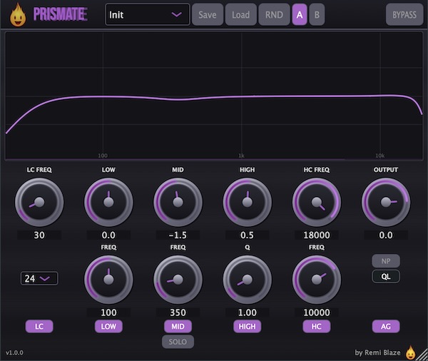 Remi Blaze「PRISMATE」3バンドパラメトリックEQやNatural Phase、Auto-Gainを搭載した高機能EQプラグイン|DTMプラグインセール