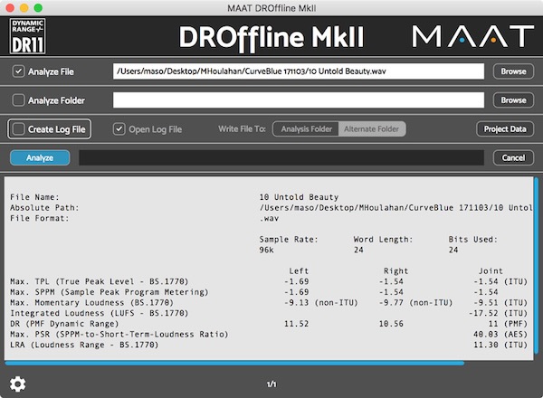 MAAT「DROffline MkII」ラウドネスとダイナミクスを完全可視化!R128・DRi・PSRを一括測定できる最強バッチ解析ツール|DTMプラグインセール