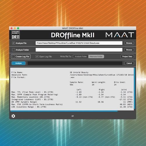 MAAT「DROffline MkII」ラウドネスとダイナミクスを完全可視化!R128・DRi・PSRを一括測定できる最強バッチ解析ツール|DTMプラグインセール