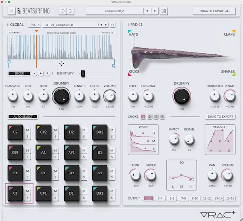 BEATSURFING「VRAC+」どんな音も一瞬でドラム化!サンプルを自動スライスしてキット化、モーフィングで自在に音作りできる次世代ドラムツール|DTMプラグインセール