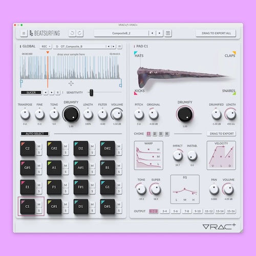 BEATSURFING「VRAC+」どんな音も一瞬でドラム化!サンプルを自動スライスしてキット化、モーフィングで自在に音作りできる次世代ドラムツール|DTMプラグインセール