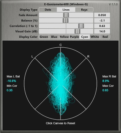 Windows-G「E-Goniometer400」ステレオイメージ・左右バランス・位相相関をリアルタイムで確認できるWindows向けVST3解析プラグイン｜DTMプラグインセール