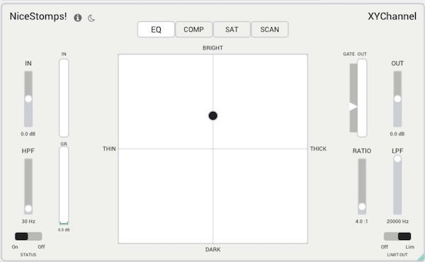Nice Stomps「XYChannel」3つのXYパッドとAI ScanでEQ・コンプ・サチュレーションを直感的に操作できるチャンネルストリップ|DTMプラグインセール