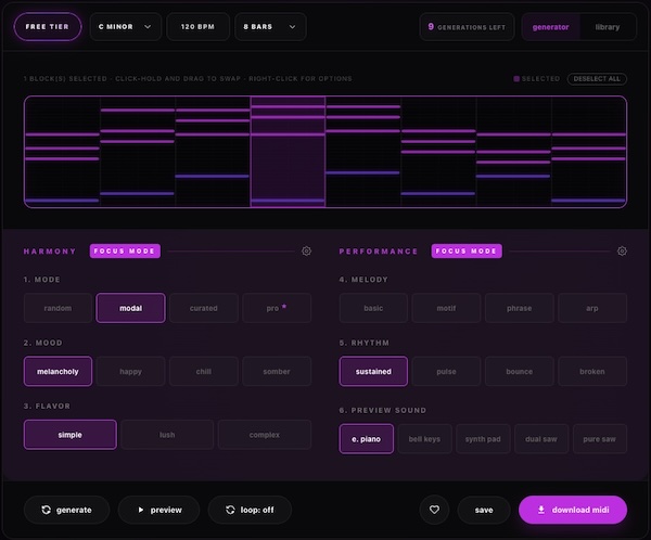 AngelicVibes「ATHENA Free」ブラウザだけでコード進行・メロディ・リズムを自動生成できる無料AI MIDIジェネレーター|DTMプラグインセール