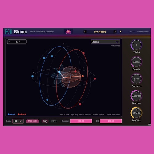 FX-Mechanics「Bloom」1つの演奏から最大32個の仮想テイクを生成し、立体的で自然な広がりを持つサウンドを作れるオーディオプラグイン｜DTMプラグインセール