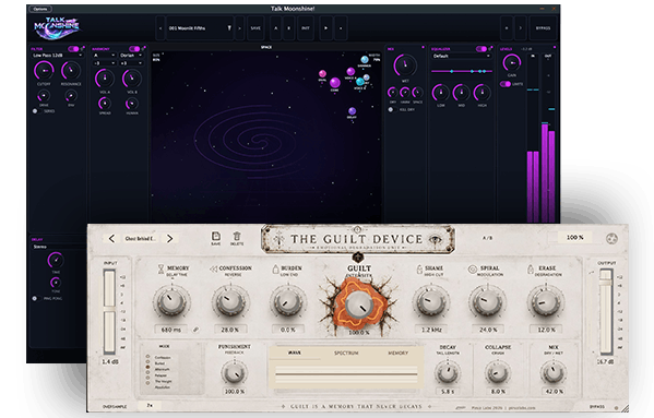 Piruz Labs「Talk Moonshine! + The Guilt Device Bundle」幻想的なハーモニーやShimmerリバーブ、グラニュラー加工まで1つで楽しめるエフェクトバンドル｜DTMプラグインセール