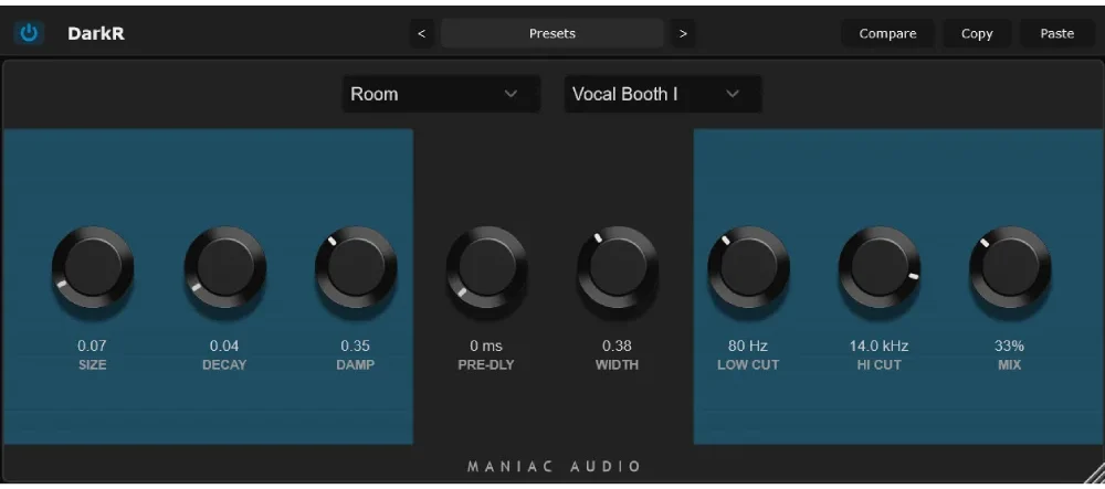 Maniac Audio「DarkR FREE」50種類のプリセットを搭載したシンプルで使いやすい無料リバーブ|DTMプラグインセール
