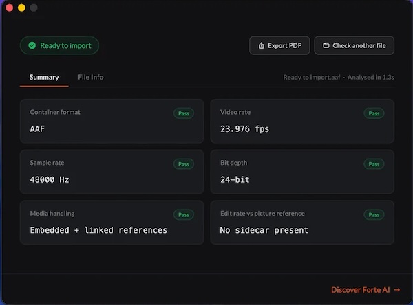 Forte「AAF Checker」AAFファイルをインポートする前にトラック・クリップ・メタデータを確認できる無料チェックツール｜DTMプラグインセール