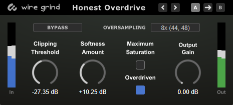 Wire Grind Audio「Honest Overdrive」独自のクリッピング方式で自然なサチュレーションからハードクリッピングまで自在に作れるオーバードライブVSTプラグイン｜DTMプラグインセール