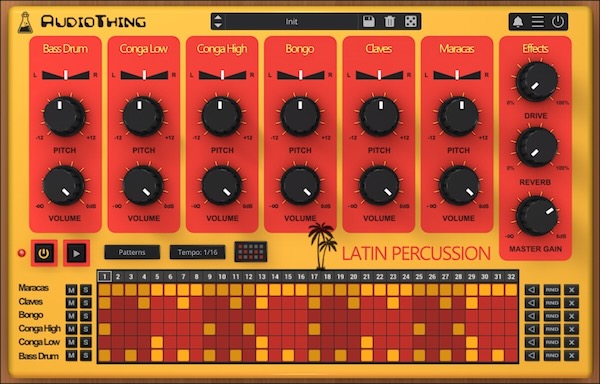 AudioThing「Latin Percussion」80年代の激レア・アナログドラムマシンを現代のDAWで再現!Bass・Conga・Bongo・Claves・Maracasの6音色とシーケンサーを搭載したヴィンテージ・パーカッション音源|DTMプラグインセール