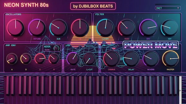Djbilbox BEATS「NEON SYNTH 80s — Synthwave Polysynth」80年代のシンセウェーブサウンドを再現できるデュアルオシレーター搭載ポリフォニックソフトシンセ|DTMプラグインセール