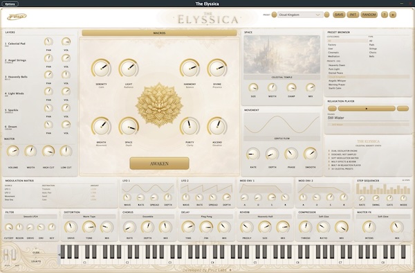 PIRUZ LABS「Elyssica Lite」自動で穏やかな音楽を流せるリラクゼーションプレイヤーを搭載した無料シンセサイザー｜DTMプラグインセール