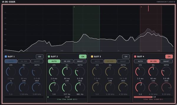 Immanent Audio「IA De-Esser」AIによる自動解析で歯擦音やレゾナンスを自然に抑えられる便利なディエッサー｜DTMプラグインセール