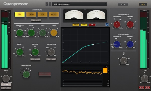 SoundRave「Quanpressor」FET・OPTO・VCA・Vari-Muの4種類のコンプレッサーキャラクターを1つに搭載した高機能コンプレッサー｜DTMプラグインセール