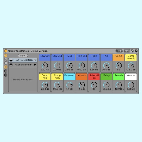 Noel Audio「Clean Vocal Chain DELUXE」Ableton Live Suite対応のEQ・コンプレッサー・ディエッサー・リバーブをワンノブで操作できるボーカルチェーン｜DTMプラグインセール