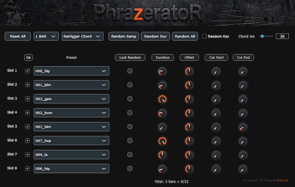 SlapAsSound「PhrazeratoR」ボーカルチョップや掛け声を組み合わせて楽器のように演奏できる新しいフレーズ制作ツール|DTMプラグインセール
