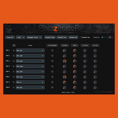 SlapAsSound「PhrazeratoR」ボーカルチョップや掛け声を組み合わせて楽器のように演奏できる新しいフレーズ制作ツール｜DTMプラグインセール