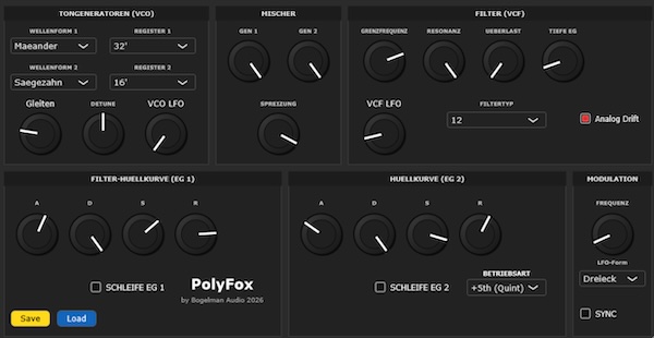 Bogelman Audio「PolyFox」1980年代のPolivoksサウンドを再現したデュオフォニック・バーチャルアナログシンセ｜DTMプラグインセール