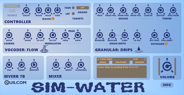 Quilcom「SIM-WATER」川のせせらぎや水滴などの水の効果音・環境音を作成できる無料オーディオプラグイン|DTMプラグインセール