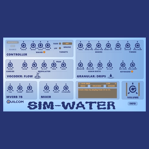Quilcom「SIM-WATER」川のせせらぎや水滴などの水の効果音・環境音を作成できる無料オーディオプラグイン｜DTMプラグインセール
