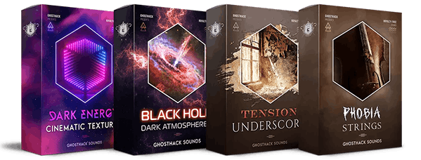 Ghosthack「Sinister Cinematic Bundle」ホラー・スリラー・ゲーム・映画予告編の制作に役立つ1,790種類のロイヤリティフリーサウンドを収録したダークシネマティック音源集｜DTMプラグインセール