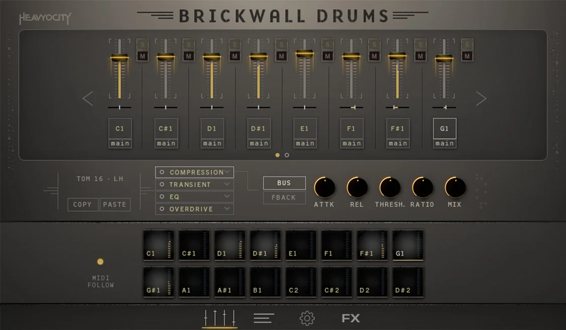Heavyocity「BRICKWALL DRUMS」黄金期のレコードを支えたリアルドラムのパンチとアナログ機材の質感を現代のDAWへ!22,246サンプル・29プリセット・72ループを3つのインストゥルメントに収録したヴィンテージキャラクター満載のドラム音源|DTMプラグインセール