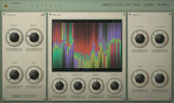 THETA Audio Research「ENTROPY」アナログ機材ならではのドリフトや経年変化、熱による揺らぎまでリアルに再現し、デジタルサウンドへ自然な生命感を加えられる無料モジュレーションプラグイン|DTMプラグインセール