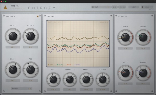 THETA Audio Research「ENTROPY」アナログ機材ならではのドリフトや経年変化、熱による揺らぎまでリアルに再現し、デジタルサウンドへ自然な生命感を加えられる無料モジュレーションプラグイン|DTMプラグインセール
