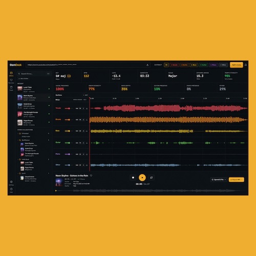 StemDeck「StemDeck」音楽ファイルをボーカル・ドラム・ベースなどのパートごとに分離できるオープンソースの音声分離ツール｜DTMプラグインセール