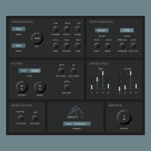 Noiseroom UIO「Andes JX」2基のPolyBLEPオシレーターや2種類のフィルターを搭載した、オープンソースのポリフォニック・サブトラクティブシンセサイザー｜DTMプラグインセール