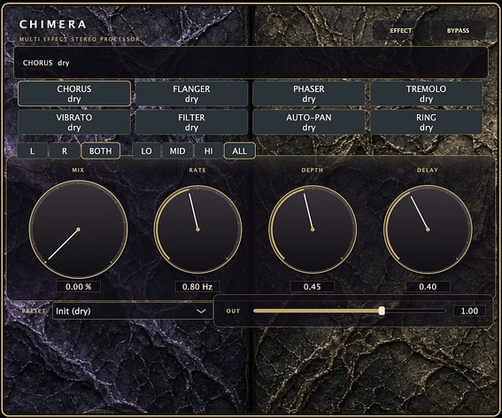 Binaural Beat Machine「Chimera — Multi Effect Stereo Processor」8種類のエフェクトを搭載し、左右チャンネルや周波数帯域を個別にコントロールできるmacOS向けマルチエフェクト｜DTMプラグインセール