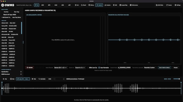 Samplesonics「OWMB（OpenWav Media Browser）」3Dビューでサンプルを視覚的に管理し、高速検索やタグ検索で目的の音をすばやく見つけられるオープンソースのサンプル管理ツール｜DTMプラグインセール