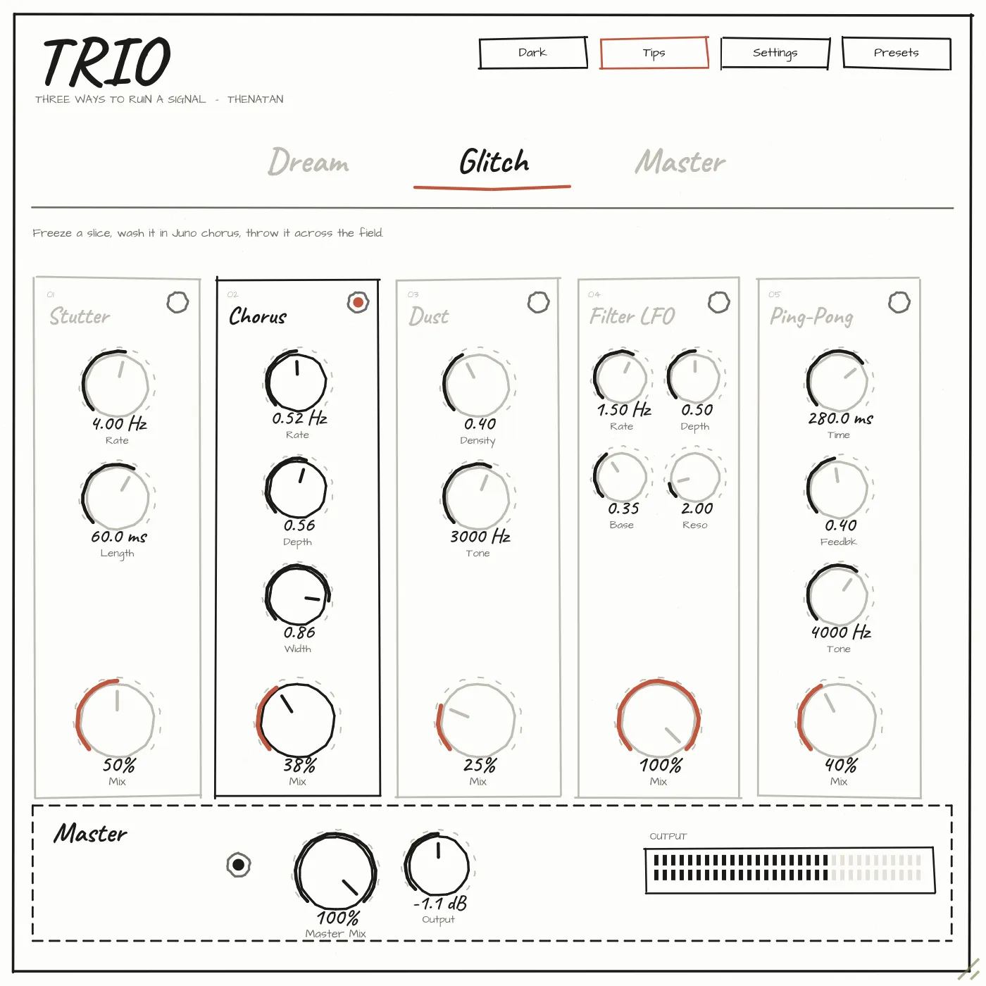 Thenatan「TRIO」15種類のLo-Fiエフェクトを1つに搭載し、テープサウンドやビニールノイズ、グリッチ演出からマスタリングまで対応できるマルチエフェクトプラグイン｜DTMプラグインセール