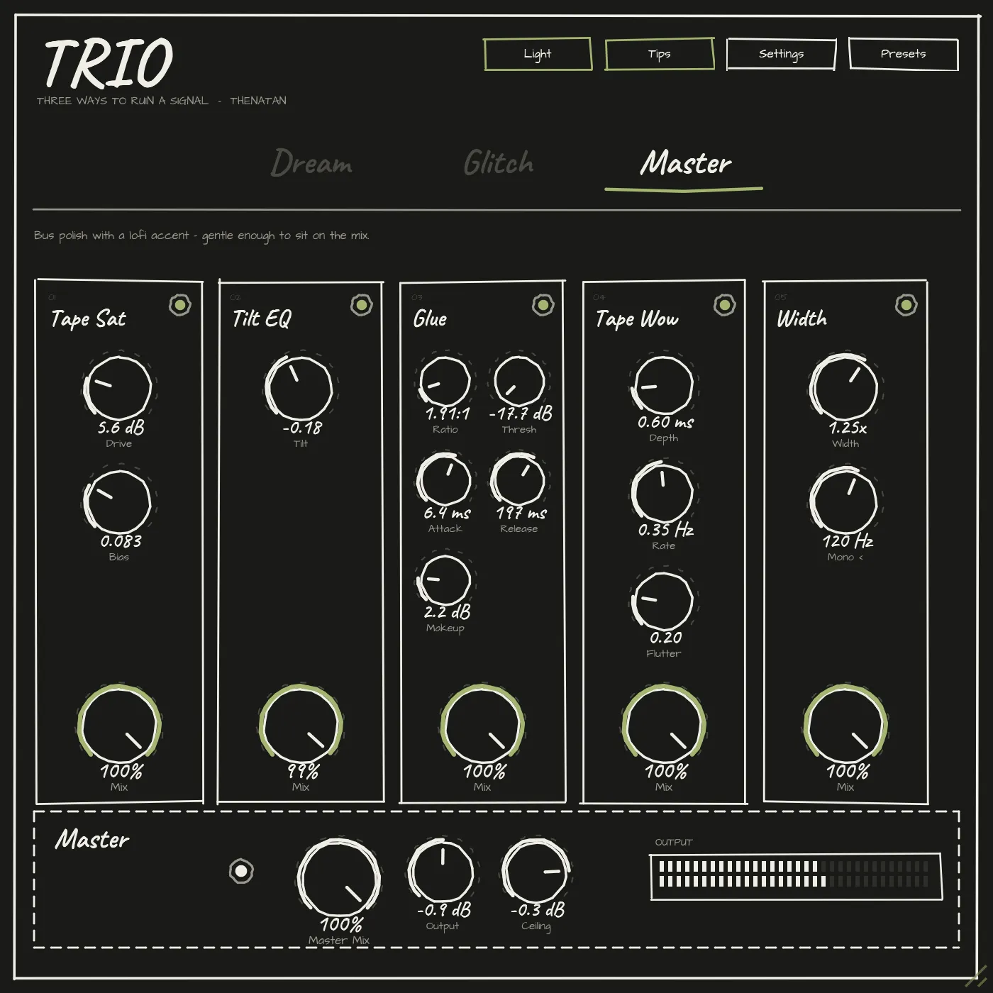 Thenatan「TRIO」15種類のLo-Fiエフェクトを1つに搭載し、テープサウンドやビニールノイズ、グリッチ演出からマスタリングまで対応できるマルチエフェクトプラグイン｜DTMプラグインセール
