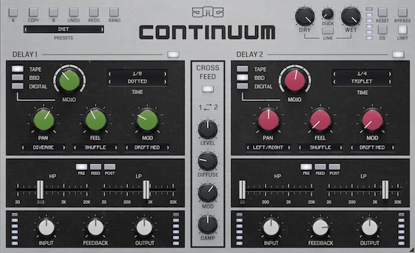 United Plugins「Continuum」2基のディレイエンジンと3種類のヴィンテージサウンドを搭載し、ディレイからリバーブのような空間演出まで自在に作り込める高機能ディレイプラグイン｜DTMプラグインセール